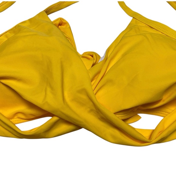Women’s Yellow Wrap Criss Cross Back Tie Knot Bikini Top Size L Swimwear Beach - Picture 4 of 10